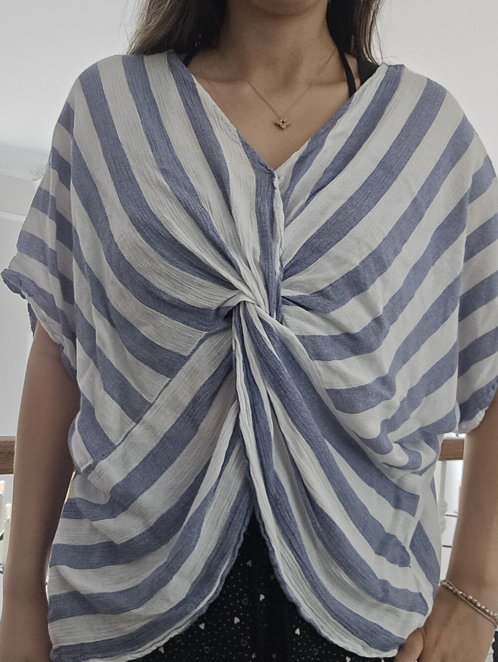 La Bella Vida Rayon  Twist Front Striped Top Size XL